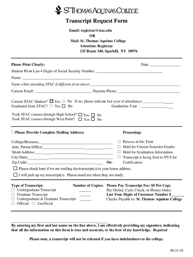 aquinas college transcript request Preview on Page 1