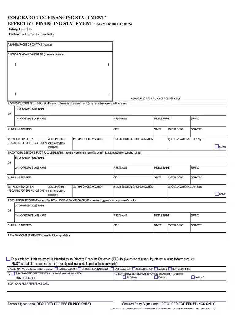 ucc 1 filing colorado 2001 form Preview on Page 1