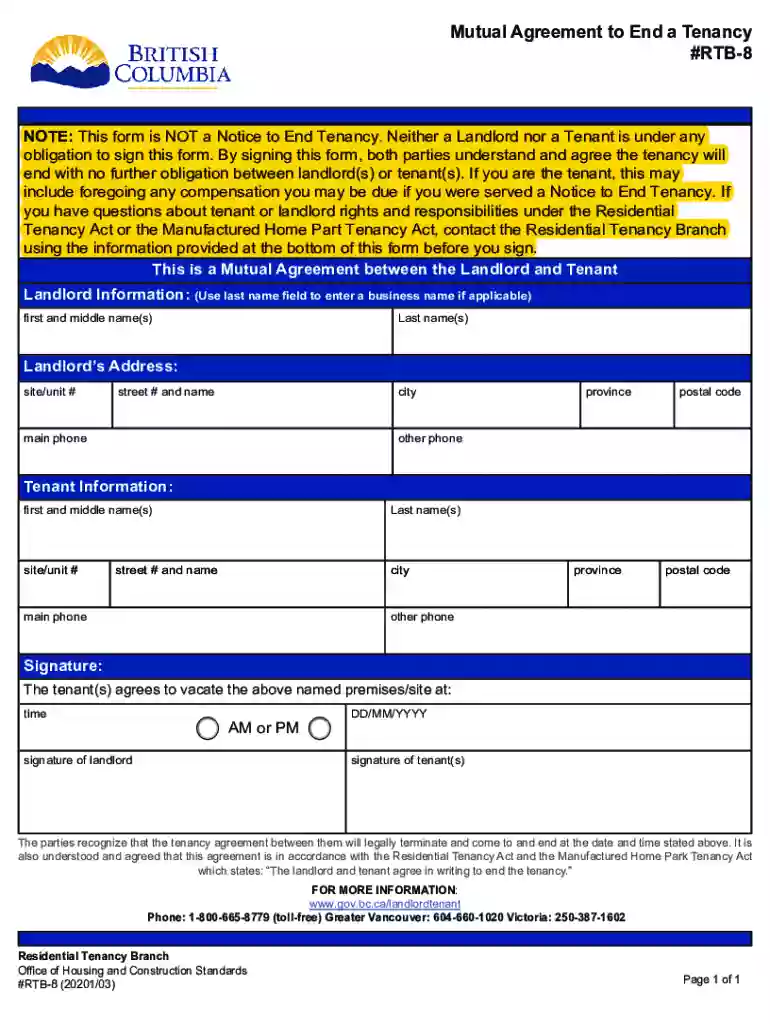 mutual agreement to end tenancy Preview on Page 1