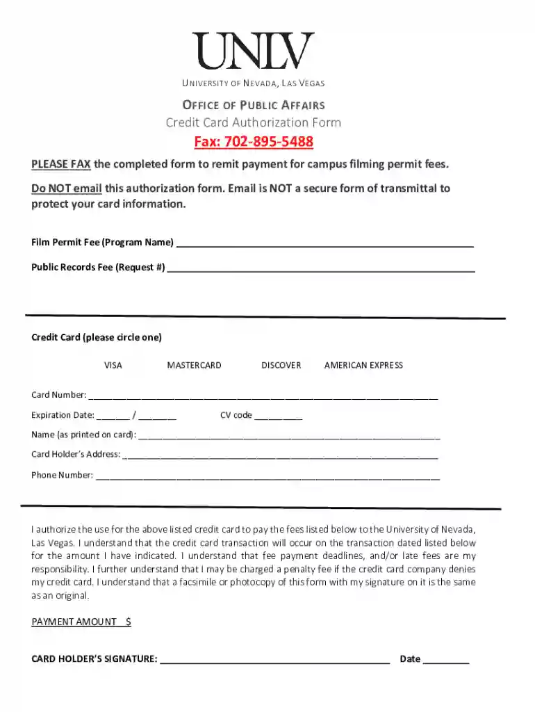 Credit Card Authorization Form. Office of Public Affairs Preview on Page 1