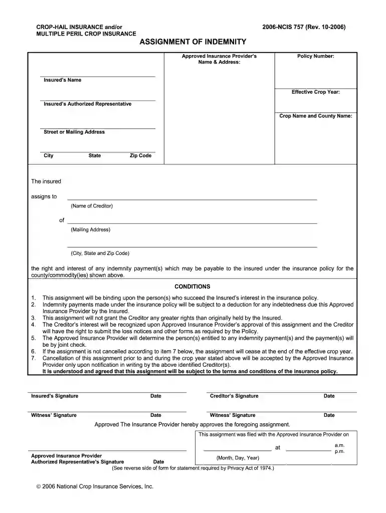assignment of indemnity crop insurance Preview on Page 1