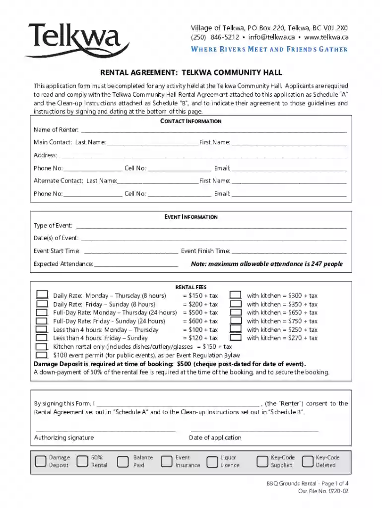 community hall rental agreement Preview on Page 1