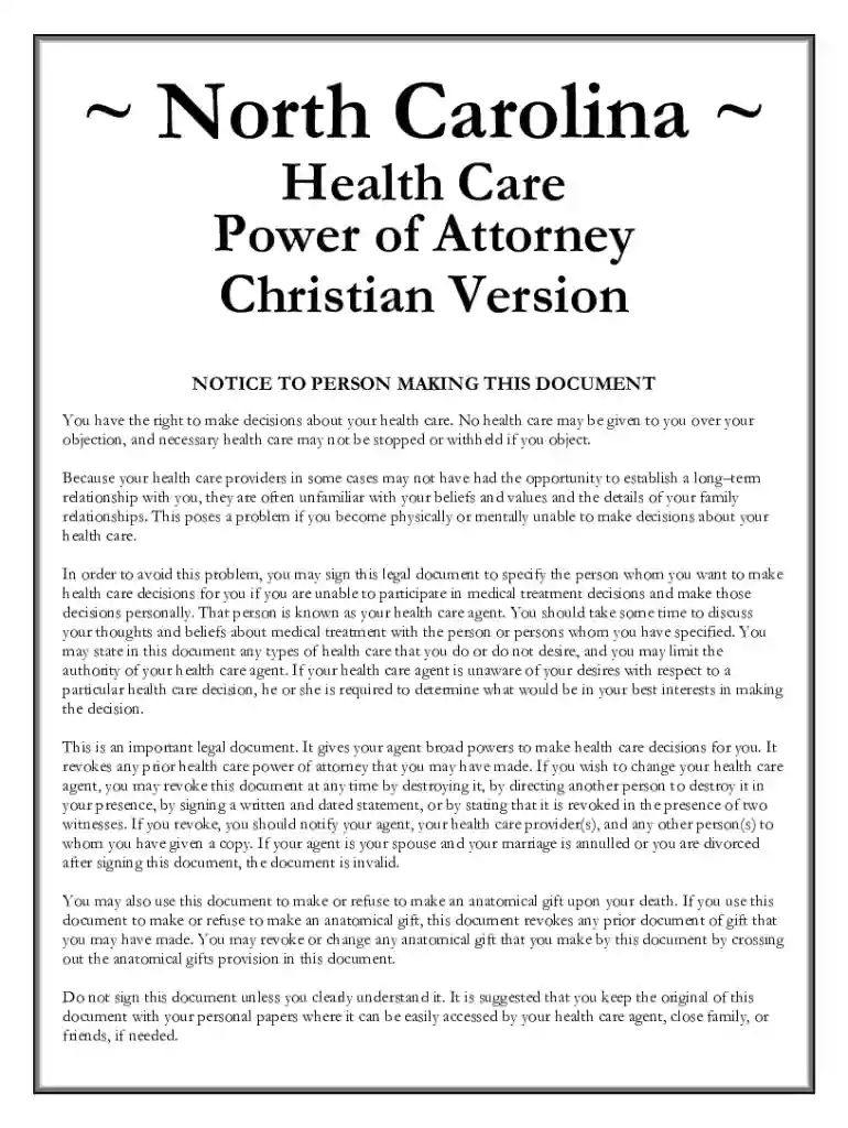 eforms power-of-attorneyncFree North Carolina Medical Power of Attorney Form - PDF Preview on Page 1