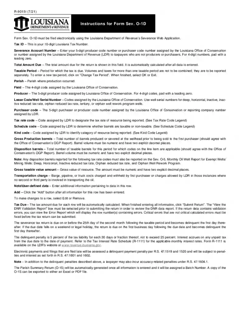 Form Sev O-1s State of Louisiana Department of Revenue and Taxation Preview on Page 1