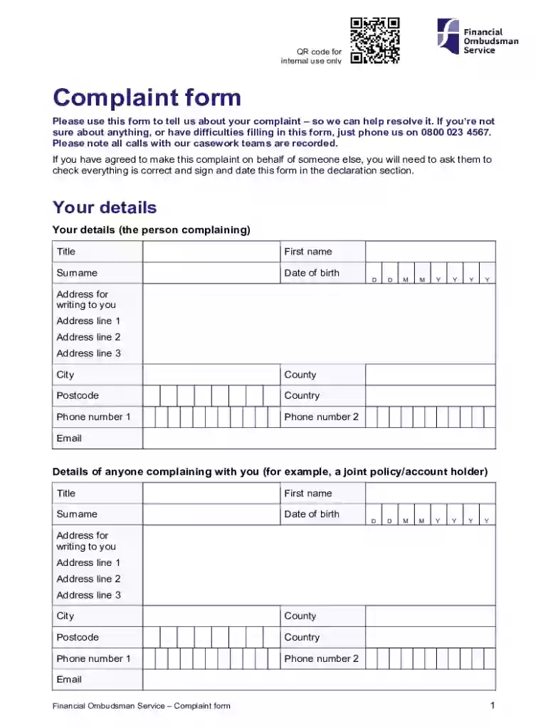 financial ombudsman complaint form pdf Preview on Page 1