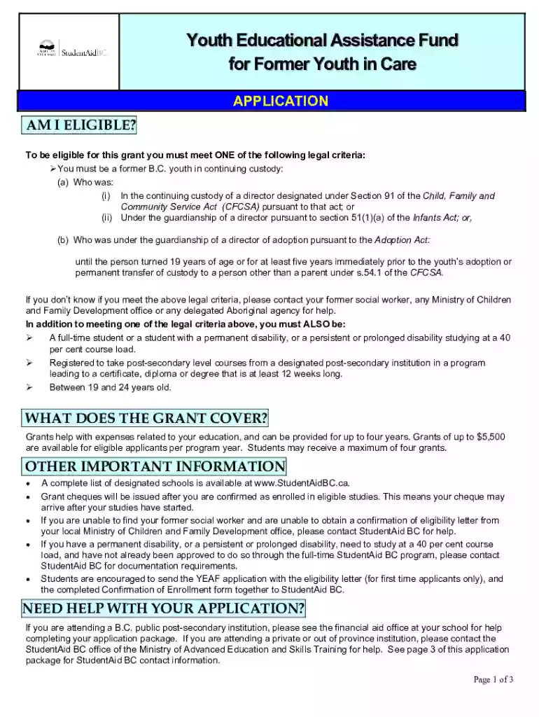 canada yeaf care form Preview on Page 1