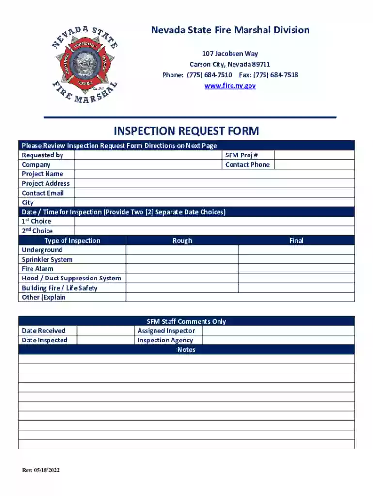 INSPECTION REQUEST FORM Preview on Page 1