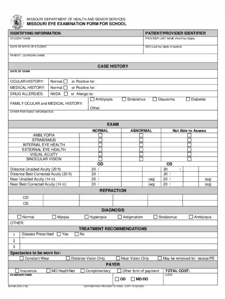 eye exam form Preview on Page 1
