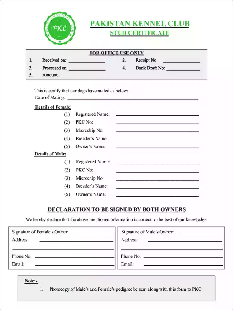 pk kennel club stud certificate Preview on Page 1