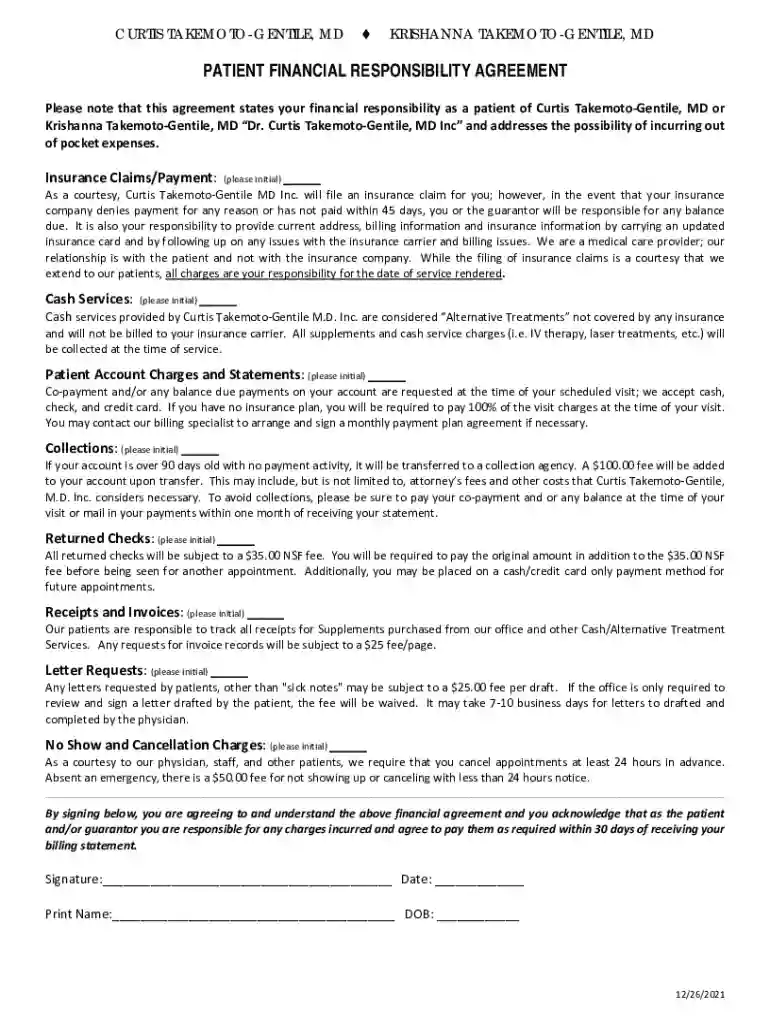 Patient Financial Responsibility Agreement (1) Preview on Page 1