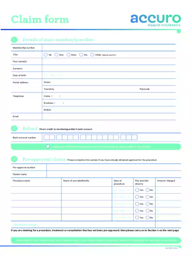 accuro health insurance claim form Preview on Page 1