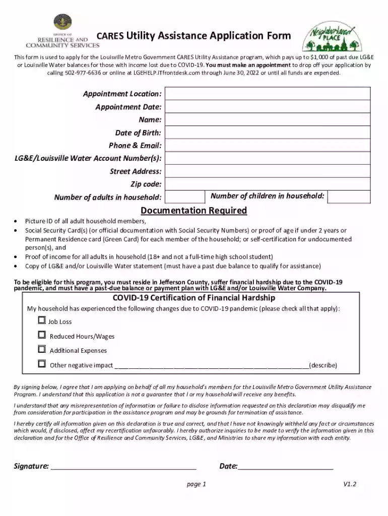 CARES Utility Assistance Application Form Preview on Page 1