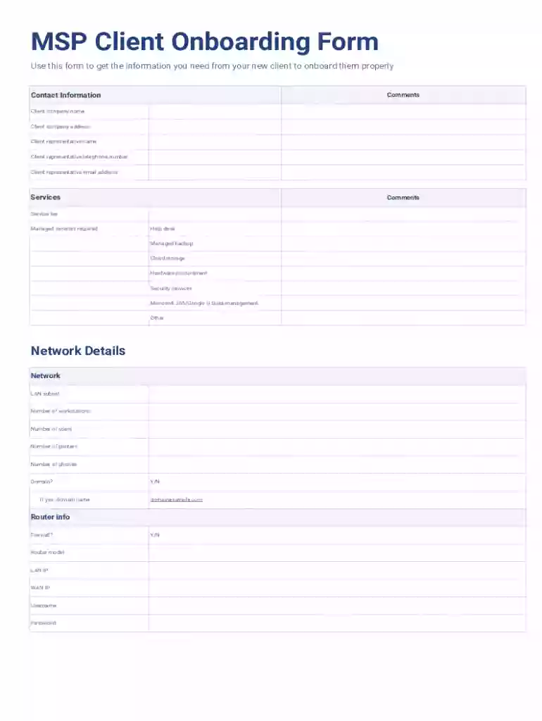 msp onboarding questionnaire Preview on Page 1