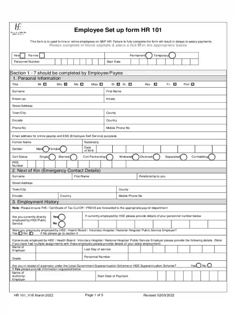 hse hr 101 form Preview on Page 1