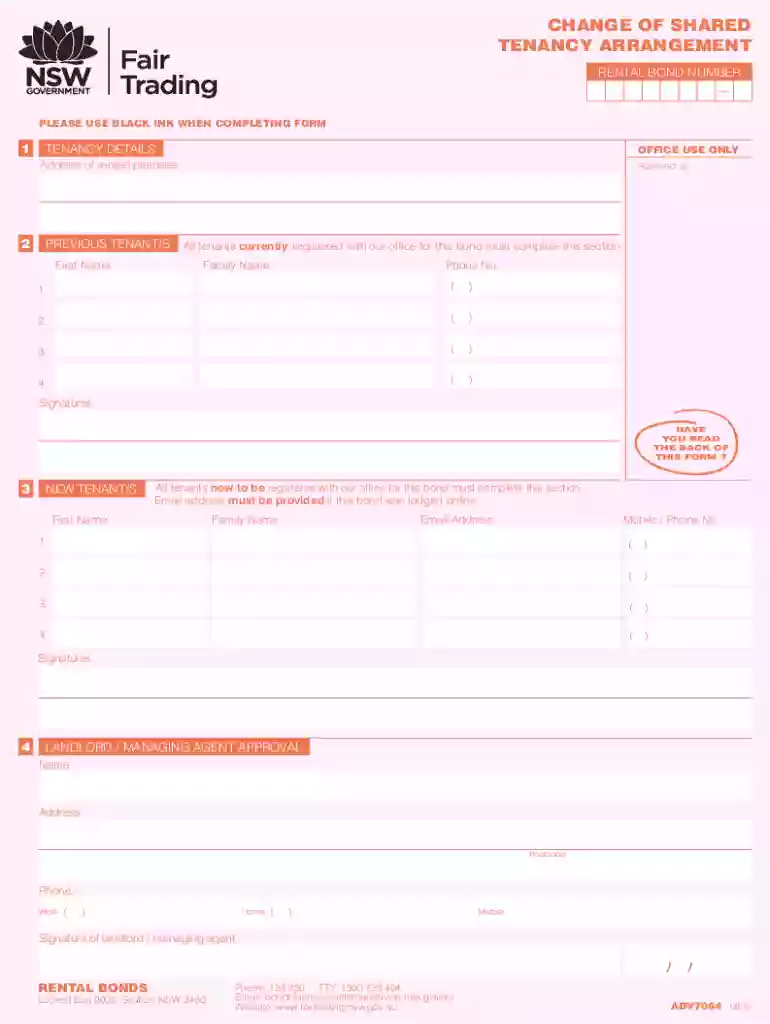change of shared tenancy bond form Preview on Page 1