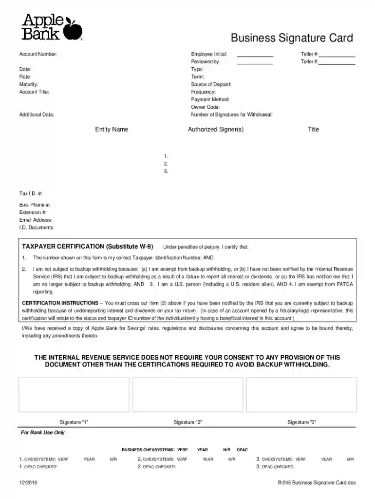 B-245 Business Signature Card B-245 Business Signature Card Preview on Page 1
