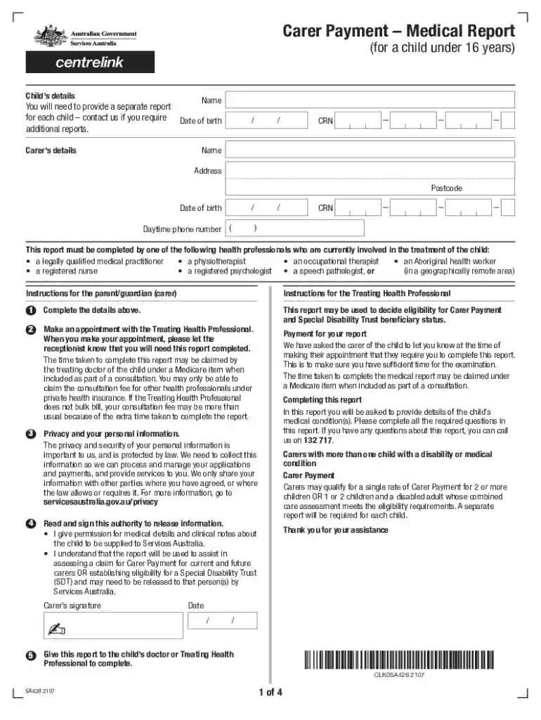 carer payment medical report under 16 Preview on Page 1