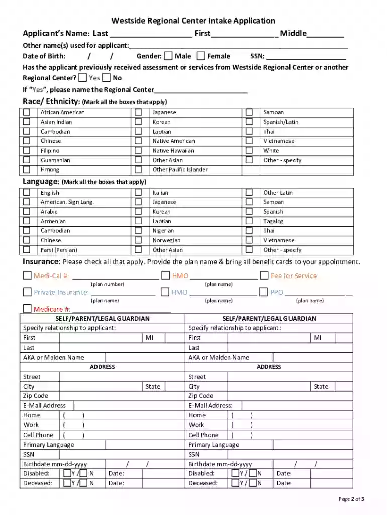 westside regional center intake Preview on Page 1