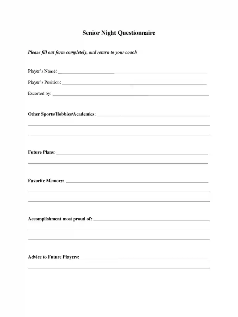 senior night questionnaire Preview on Page 1
