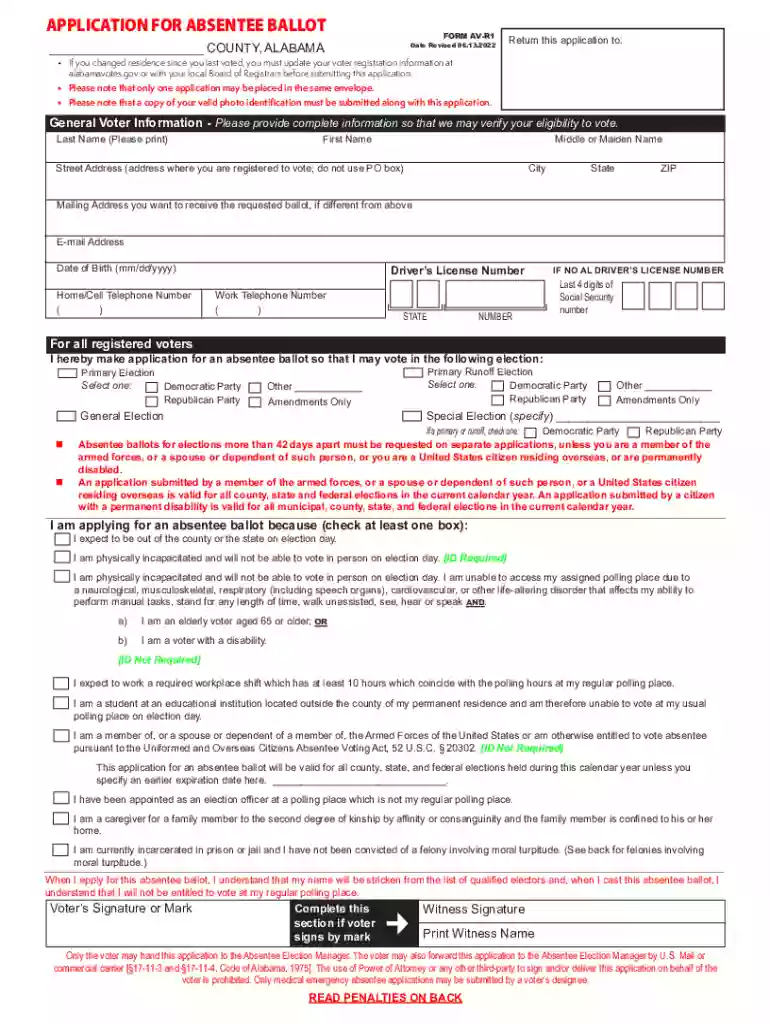alabama application absentee ballot Preview on Page 1