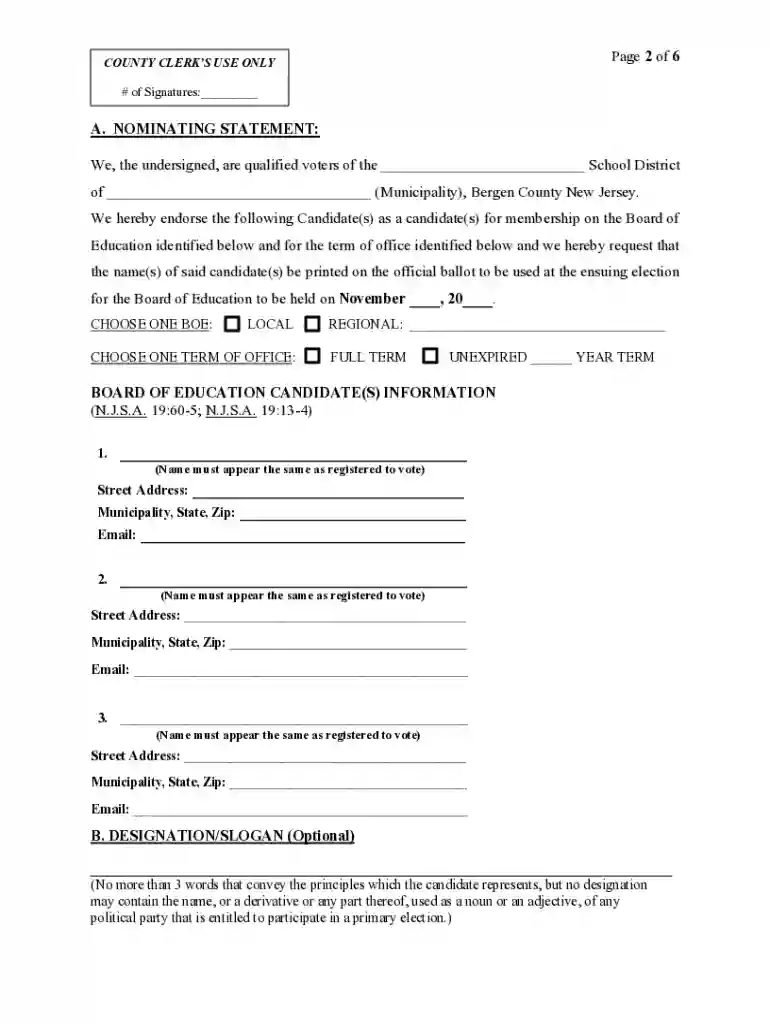 njsba wp-contentuploadsSAMPLE JOINT BRACKET NOMINATING PETITION FOR ANNUAL SCHOOL Preview on Page 1