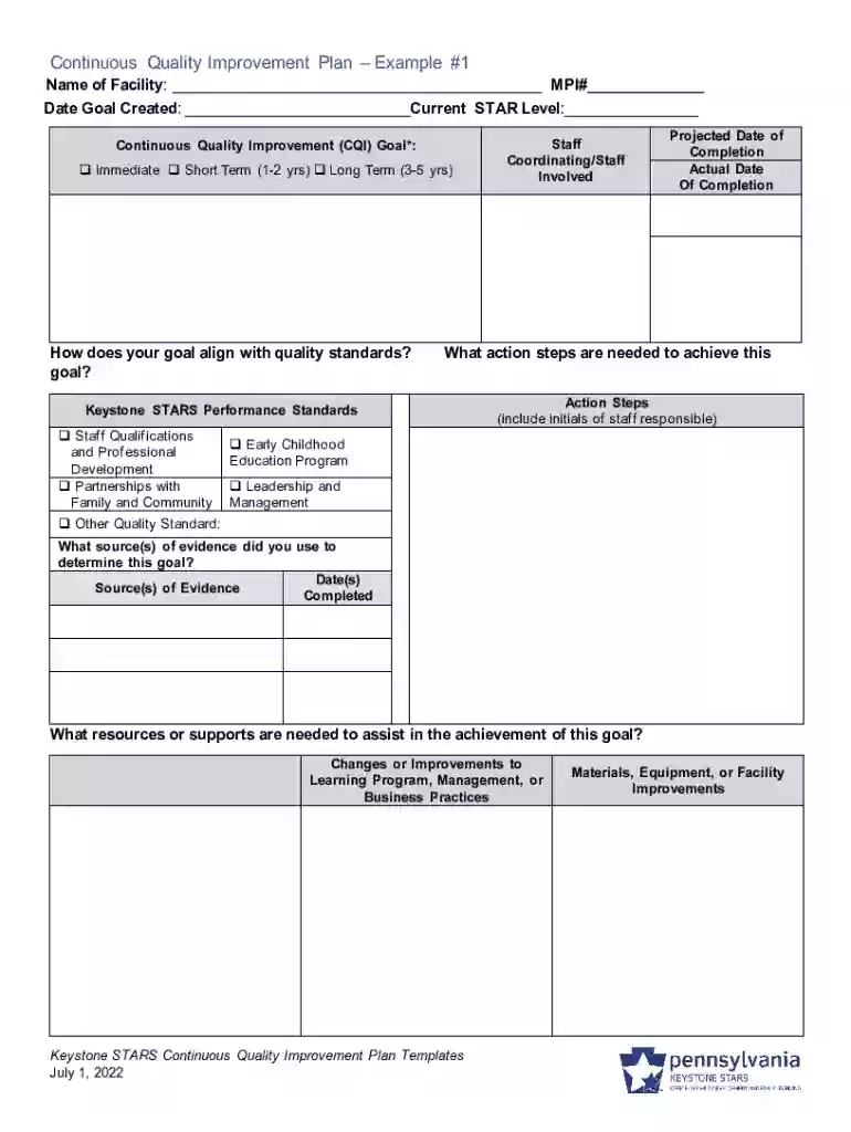 Keystone STARS Continuous Quality Improvement Plan Templates Preview on Page 1