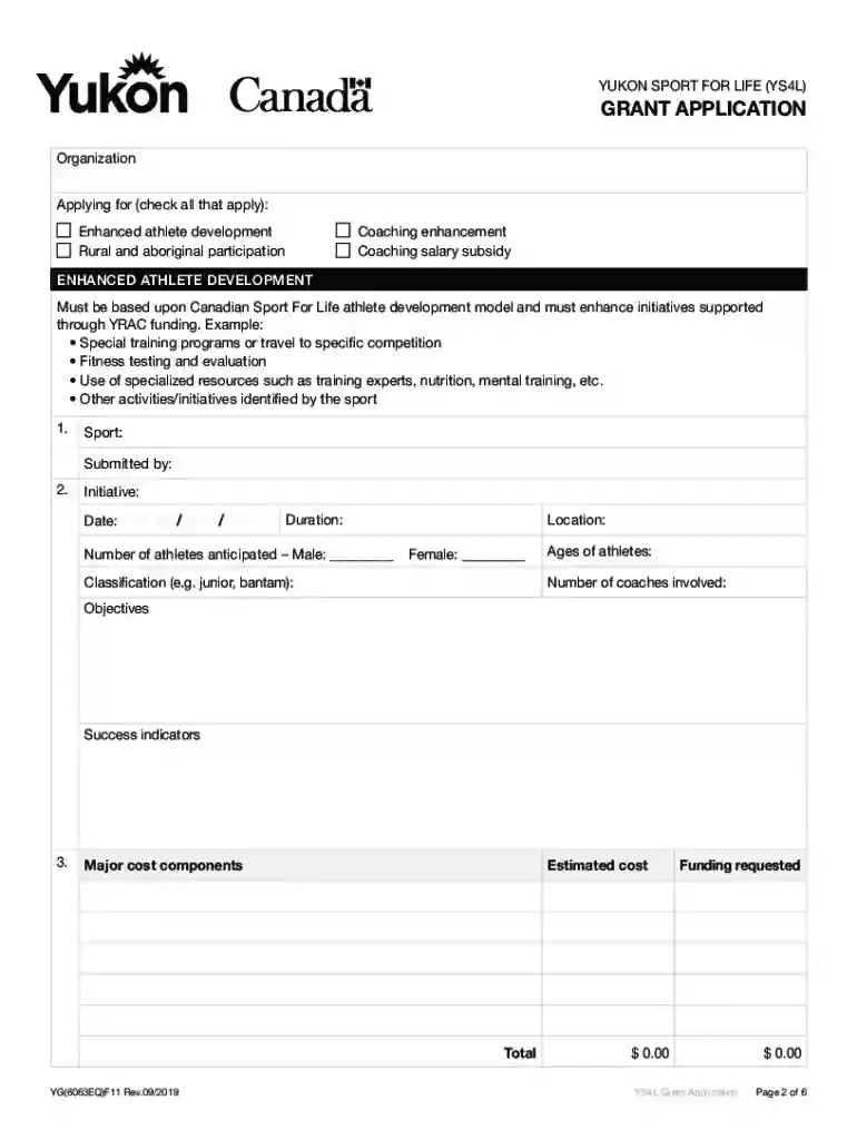 Fillable Online YUKON SPORT FOR LIFE (YS4L) GRANT APPLICATION Fax Email Preview on Page 1