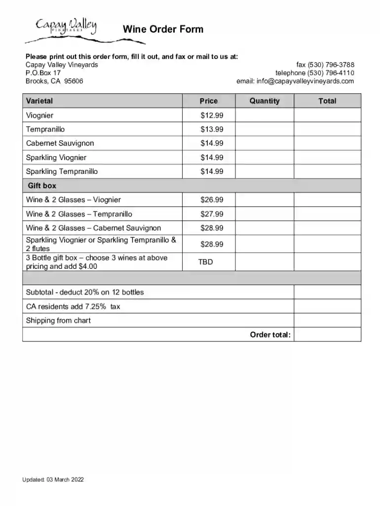 wine order form template Preview on Page 1