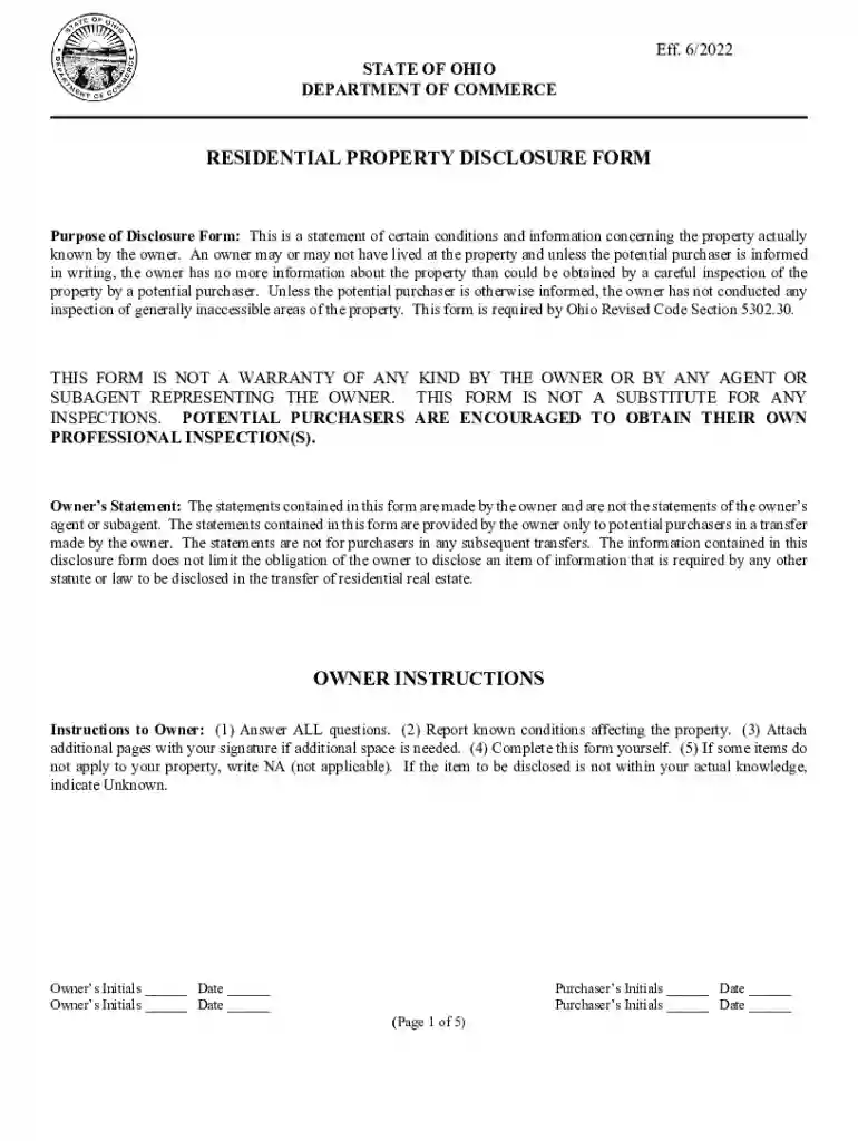 ohio property disclosure form Preview on Page 1