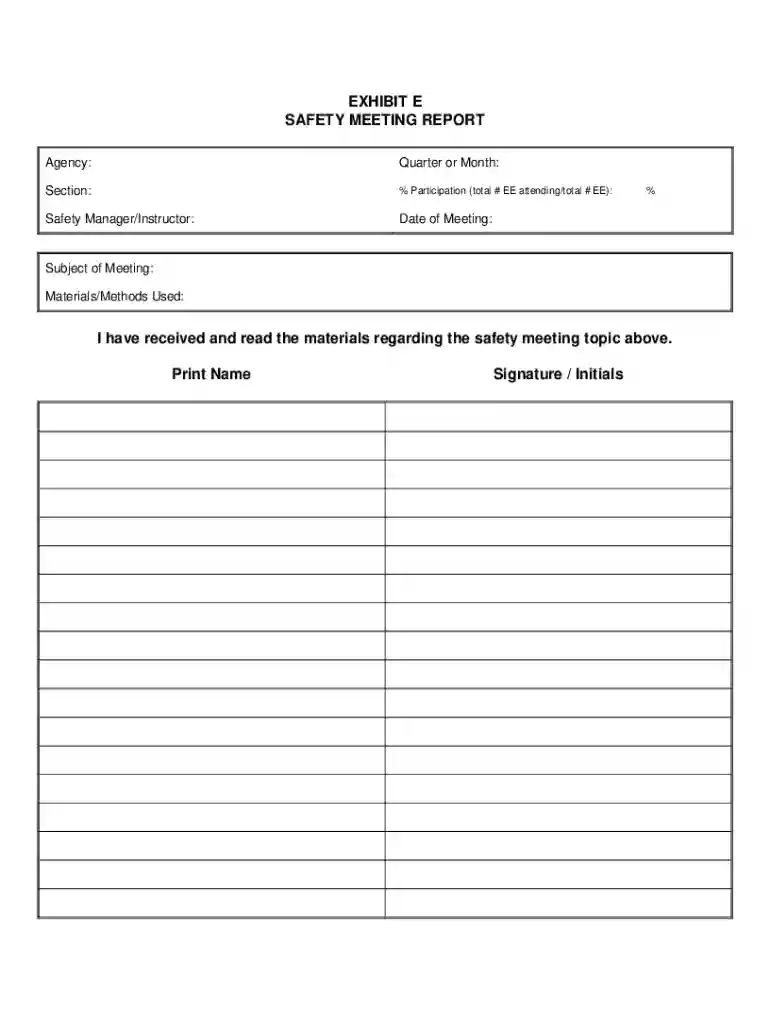 Safety Meeting Report Preview on Page 1