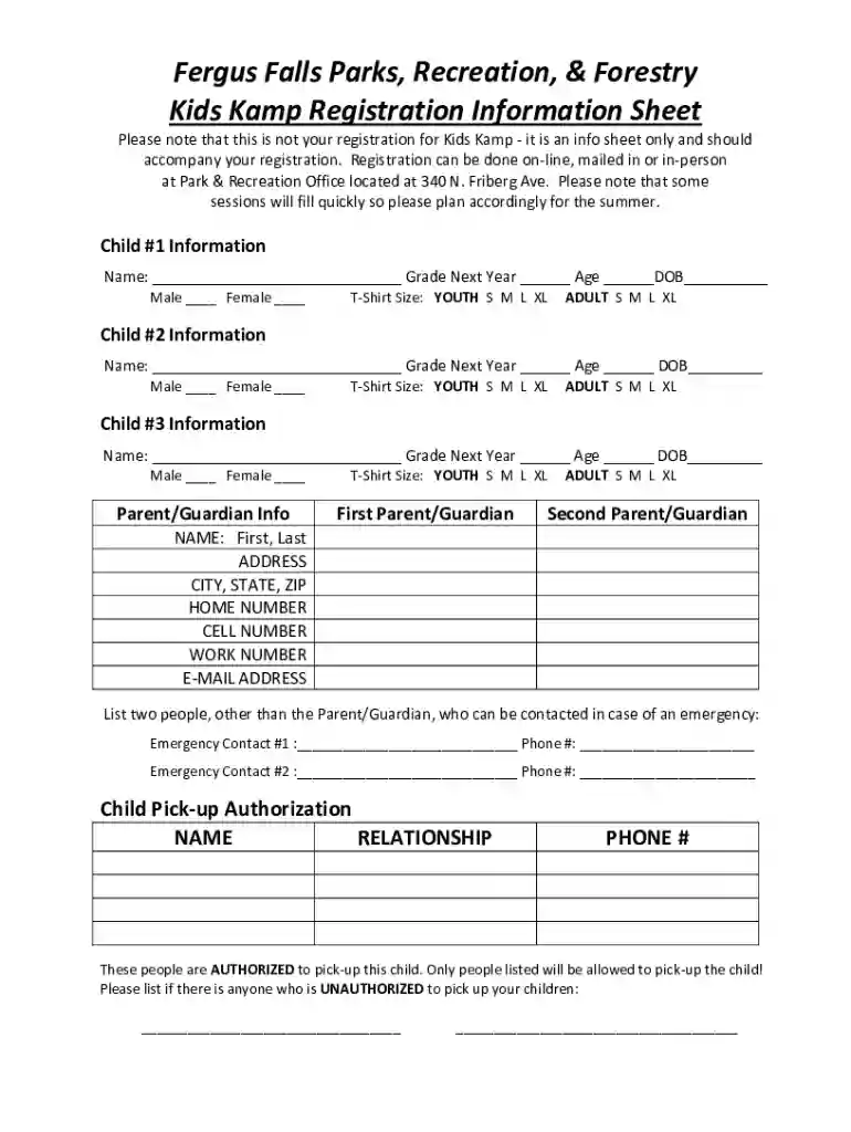 Fillable Online Fergus Falls Parks, Recreation, & Forestry Fax Email ... Preview on Page 1