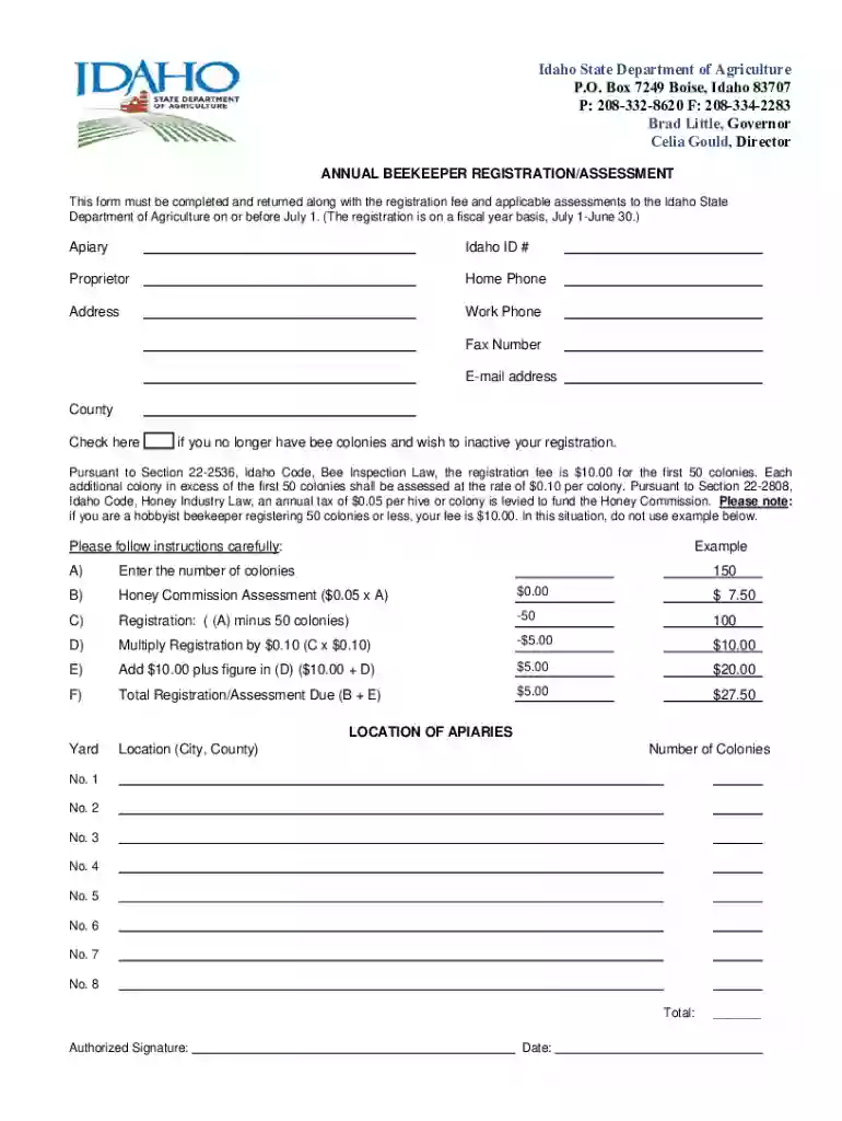 Idaho State Department of Agriculture P O Box 7249 Boise, Idaho 83707 Preview on Page 1