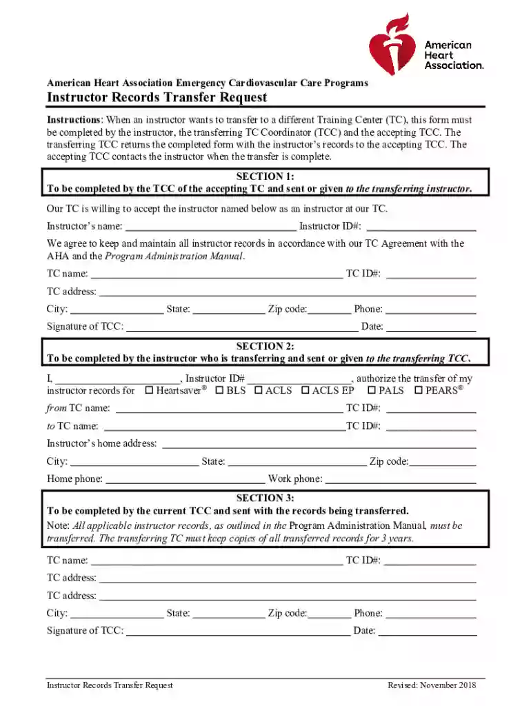 aha instructor transfer form Preview on Page 1