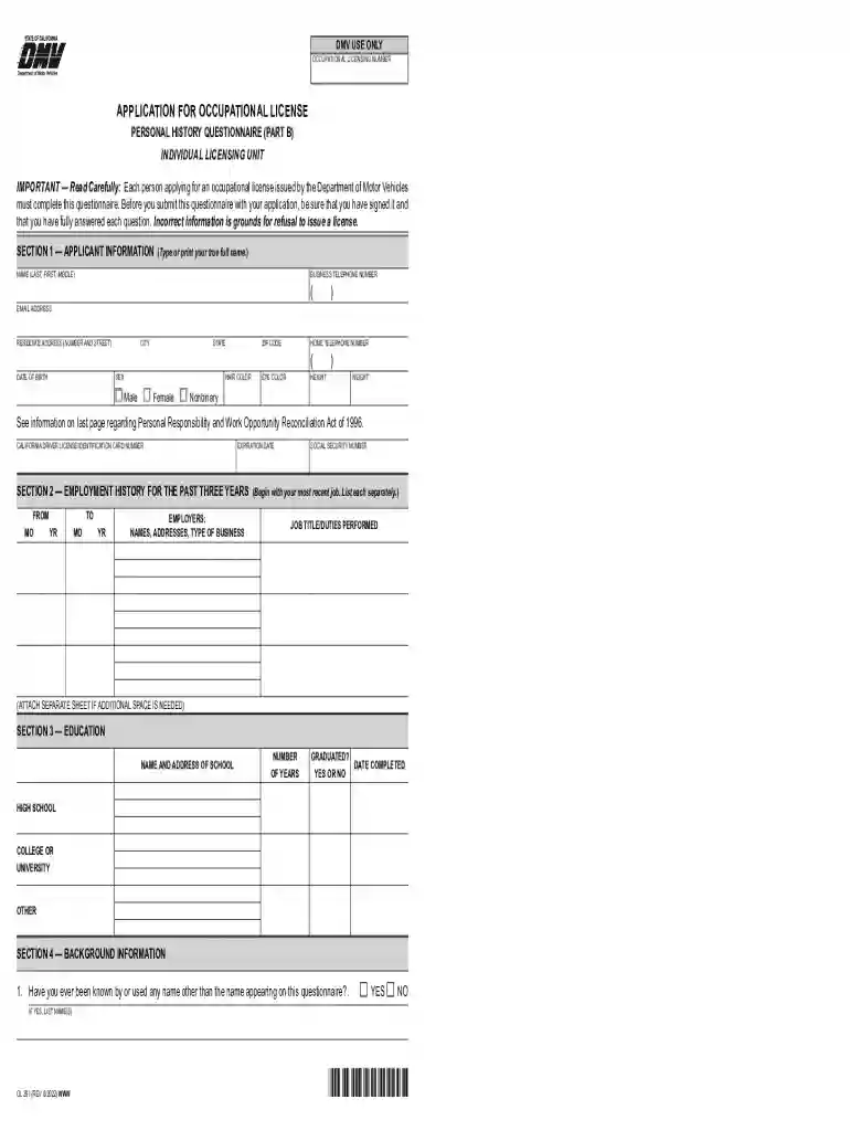 california dmv occupational license Preview on Page 1