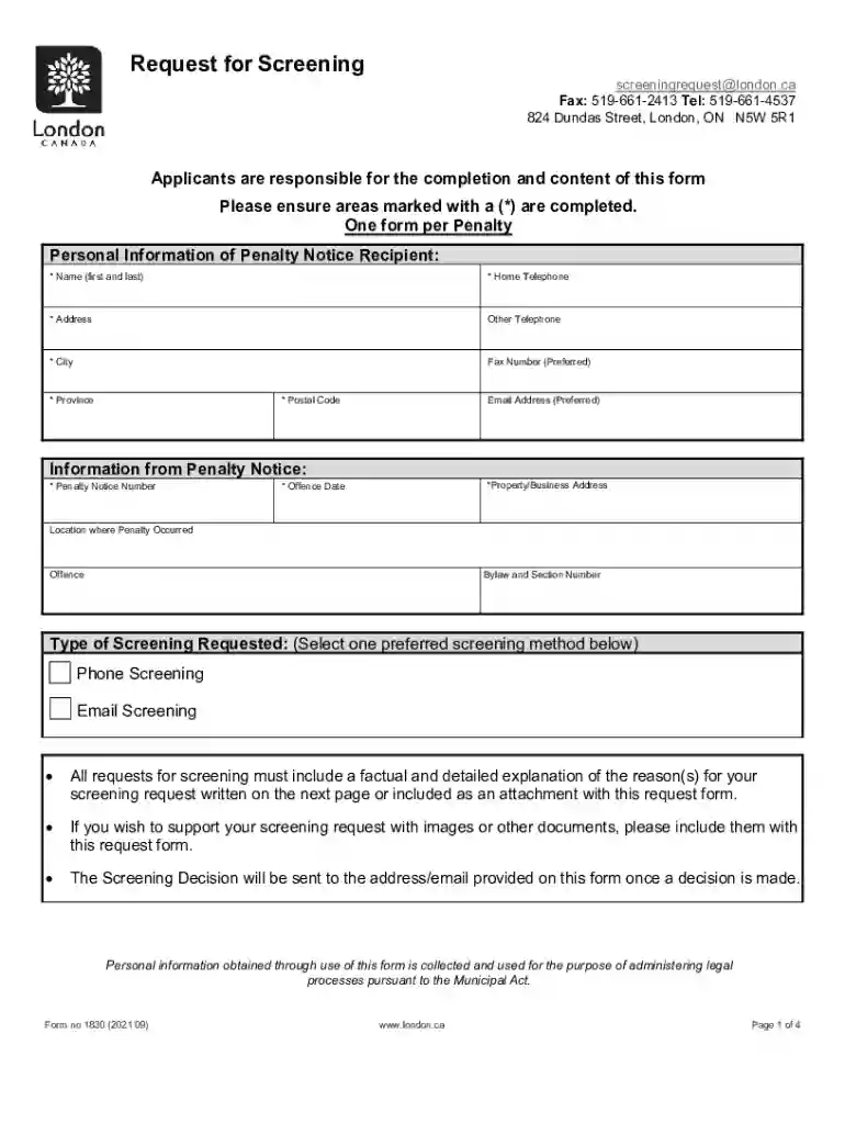 screening request form london ontario Preview on Page 1