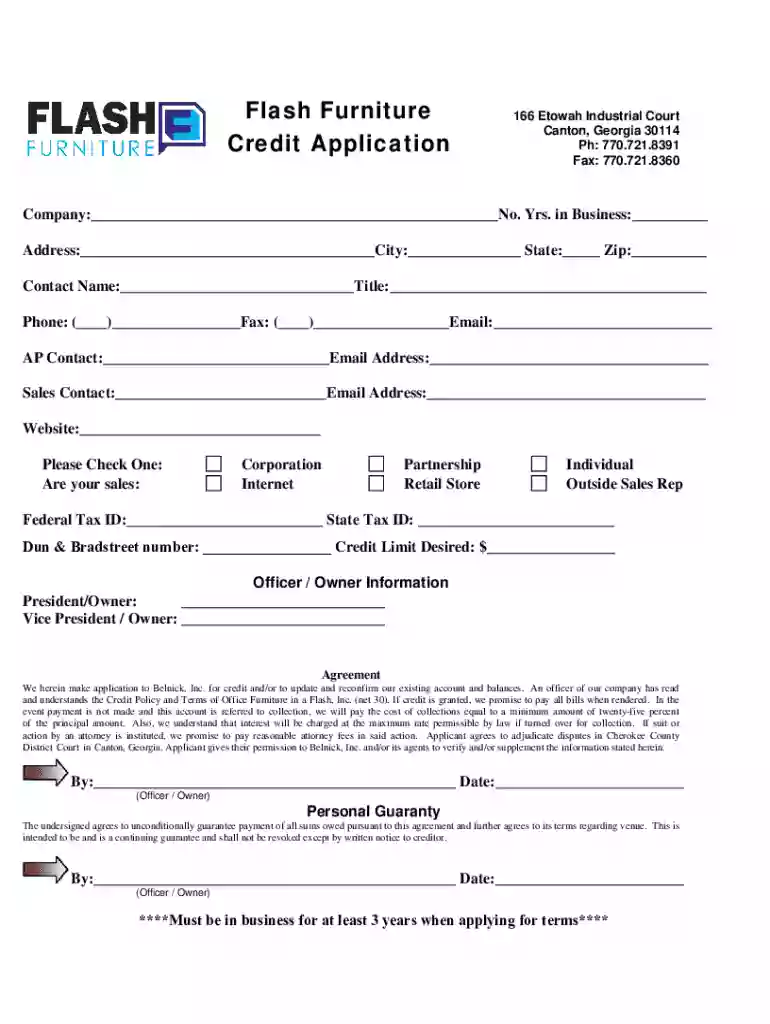 Flash Furniture Credit Application 12 doc Preview on Page 1