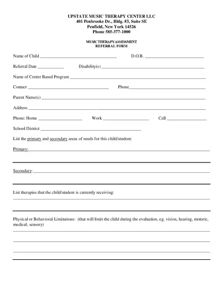 music therapy referral form Preview on Page 1