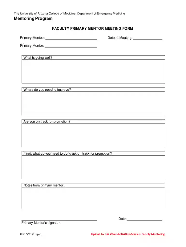Faculty Primary Mentor Meeting Form Preview on Page 1