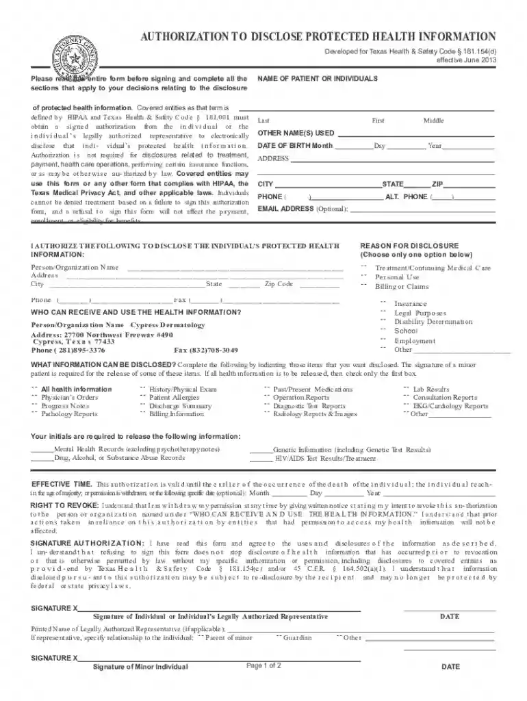 Authorization to Disclose Protected Health Information Preview on Page 1