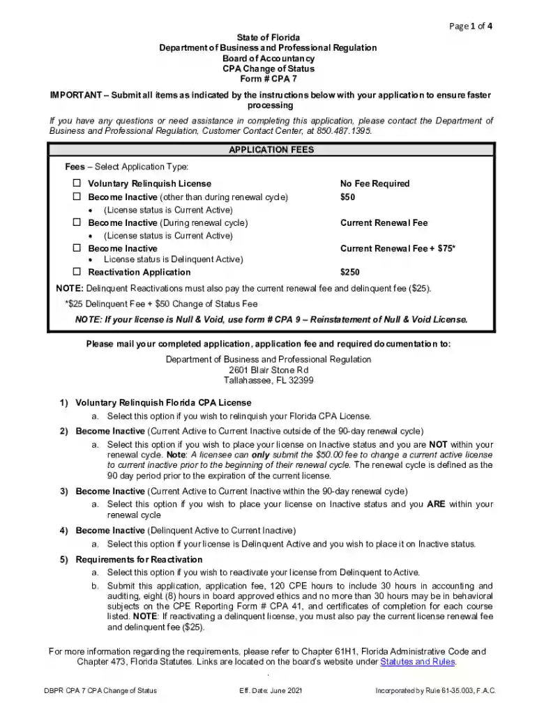 CPA Change of Status Preview on Page 1