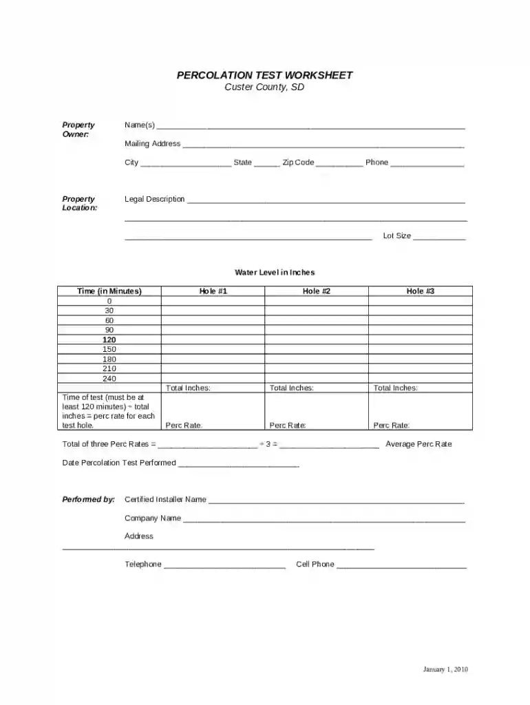 percolation test worksheet Preview on Page 1