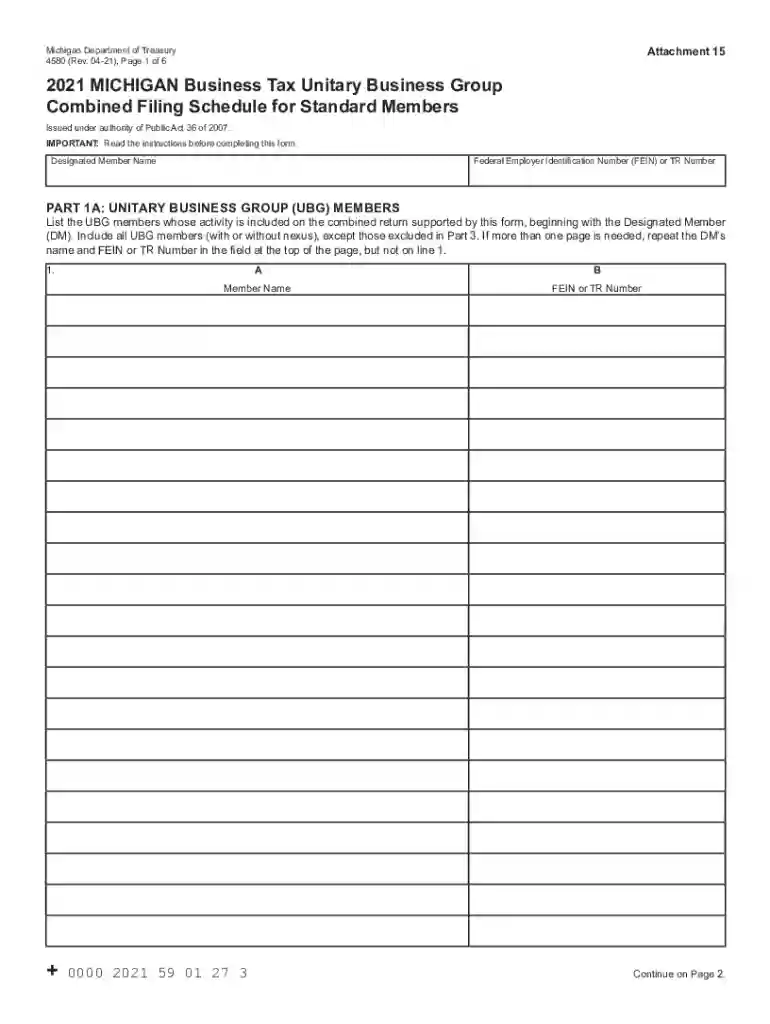 michigan -media4580, Michigan Business Tax Unitary Business Group Combined Preview on Page 1