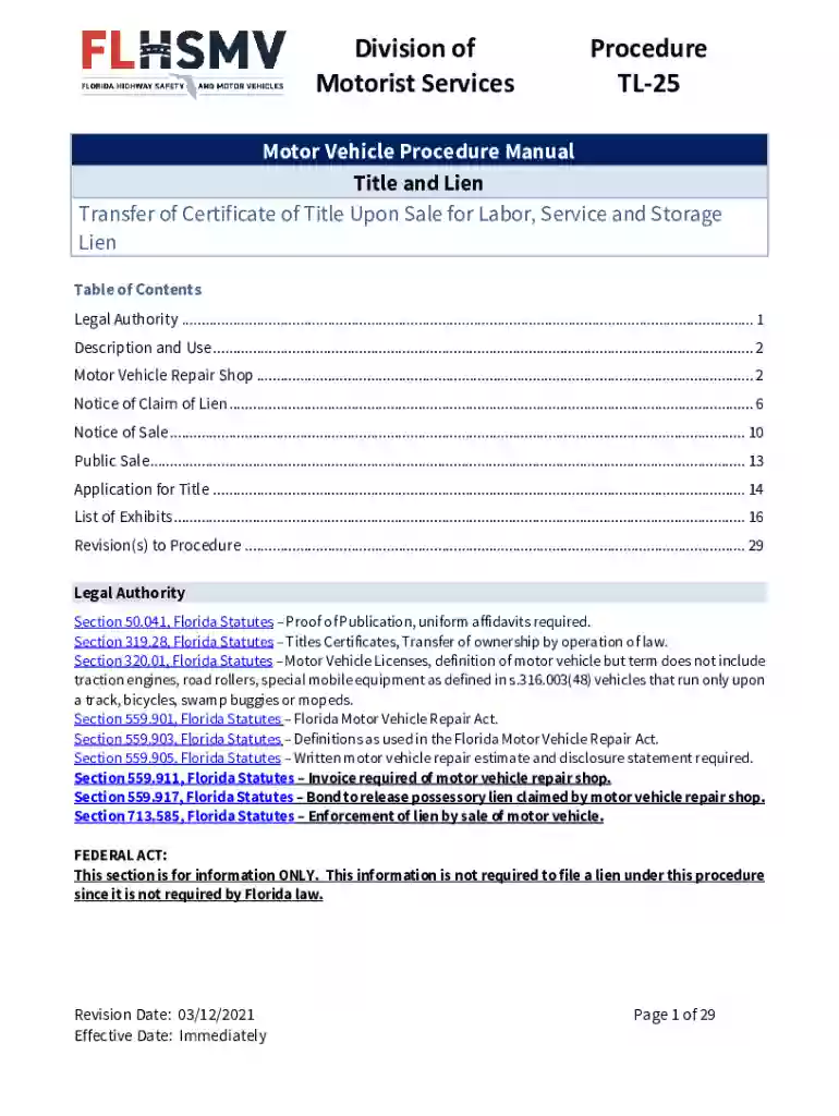 Division of Procedure Motorist Services TL-25 Preview on Page 1