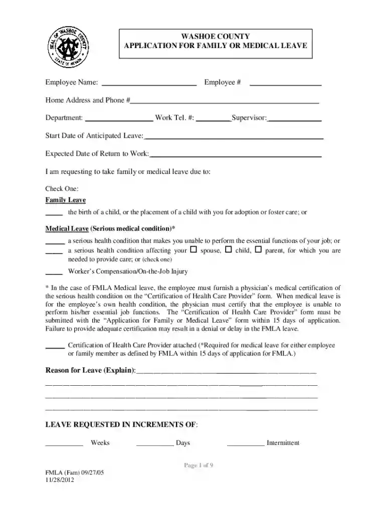 DocHub form-library515931-fmlaFMLA Application For FMLA And Medical Release - Washoe County Preview on Page 1