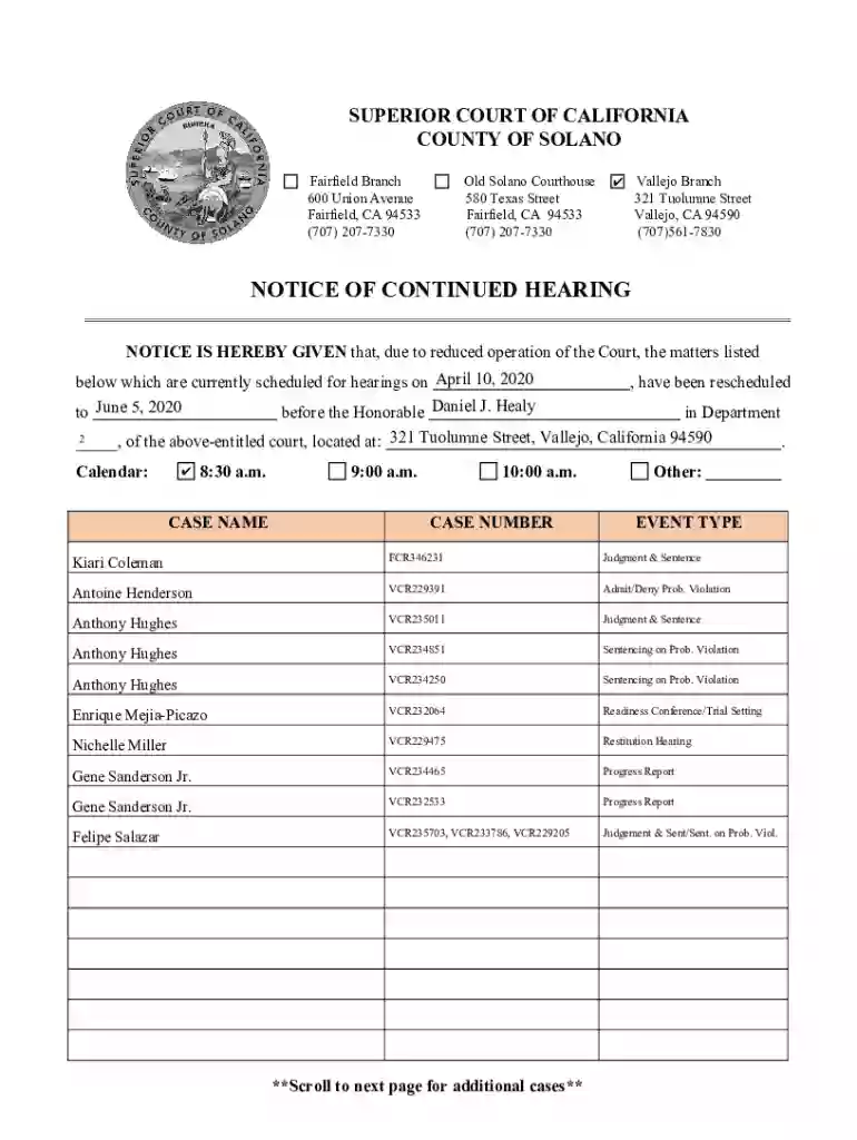 solano courts ca CRDEPT022020 06 05NOTICE OF CONTINUED HEARING - Solano County Superior Court Preview on Page 1