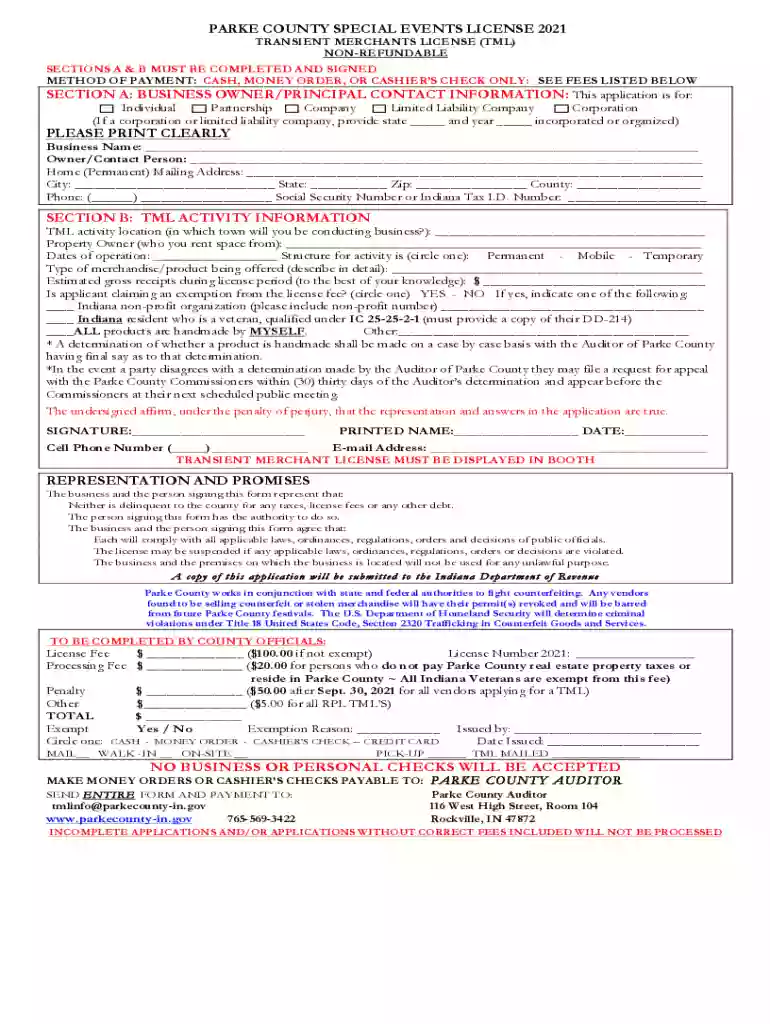 Parke County Tml License - Fill Online, Printable, Fillable, Blank Preview on Page 1