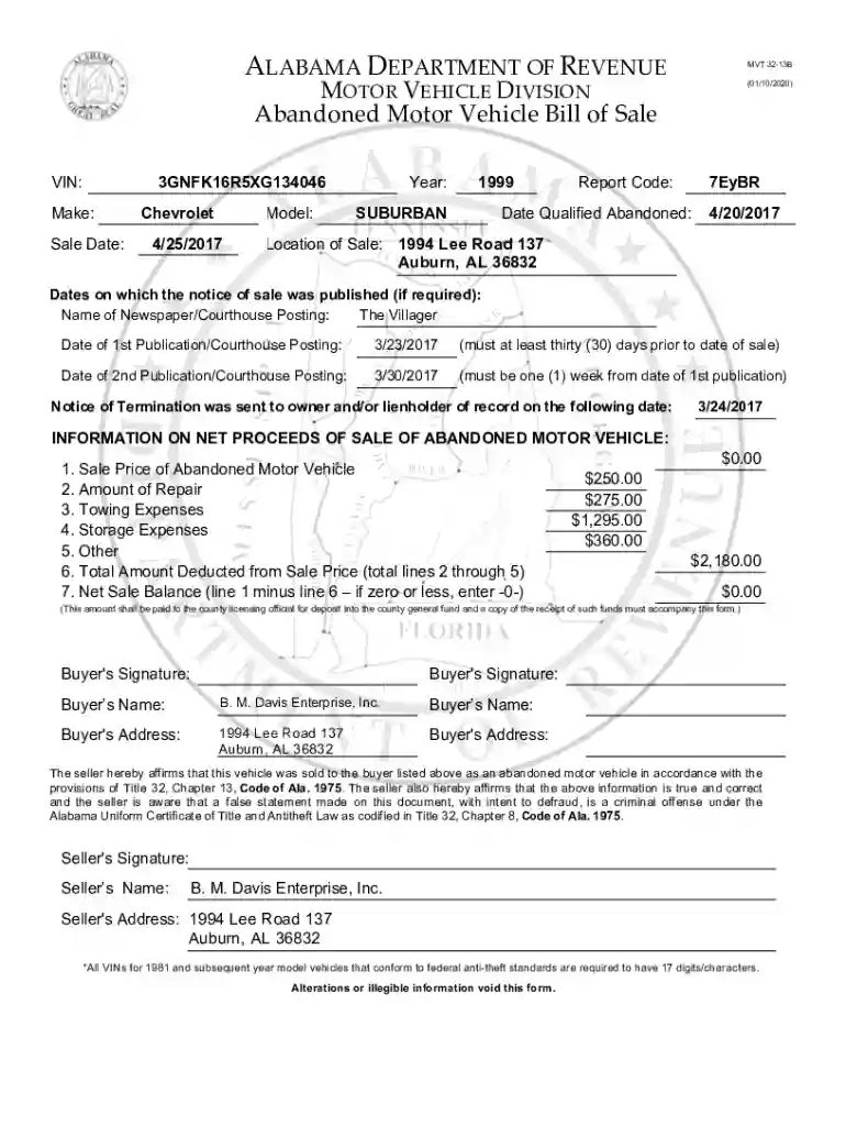 alabama vehicle bill sale Preview on Page 1