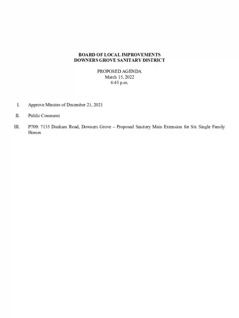 BOARD OF LOCAL IMPROVEMENTS DOWNERS GROVE SANITARY DISTRICT I Approve Preview on Page 1