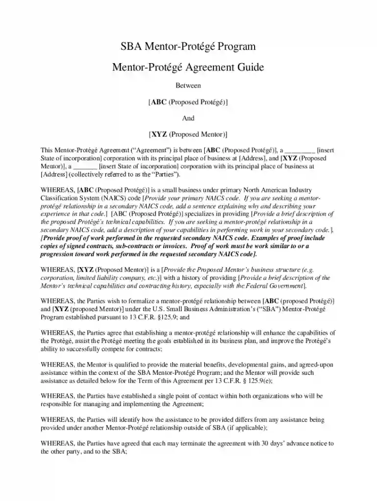 sba mentor protege agreement template Preview on Page 1