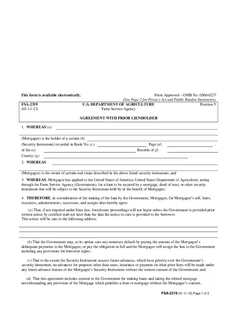 fsa 2319 form Preview on Page 1